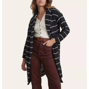 Marine LAYER LONG SLEEVE CARDIGAN Sz Small STRIPES COLLAR POCKETS Heavy KNIT SWE
